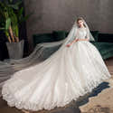 Robe De Mariée Ligne A Longue En Dentelle - Manches, Col V, Tulle - Style Princesse Pour Mariage Civil - Robe Sobre Et élégante - 4