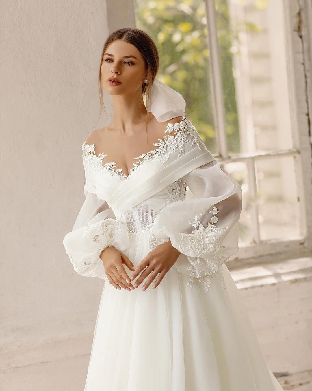 Robe de Mariée Princesse Manche Longue Dentelle