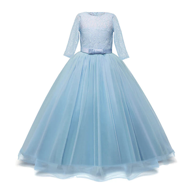 Robe princesse bleu manche dentelle