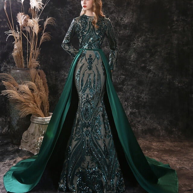 Robe princesse verte manche longue