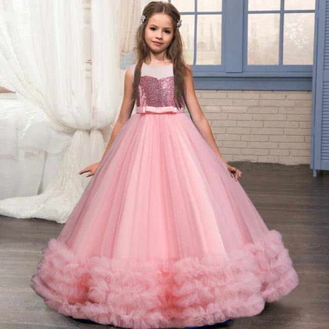 Princesse Robe Rose Pale Fille Robe Rose Poudré Tenue Ceremonie