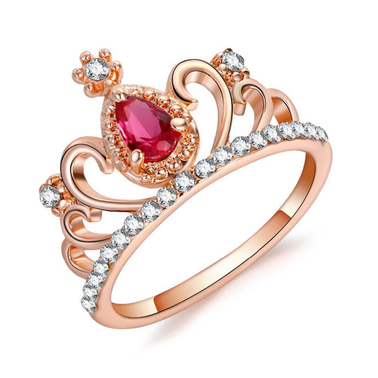 Bague solitaire couronne scintillante rose