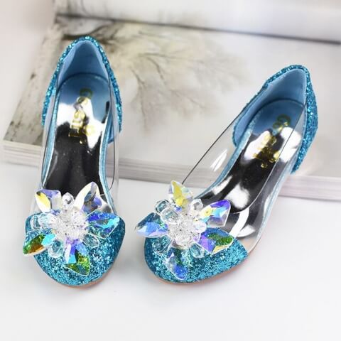 Chaussures De Princesse Fille à Paillettes - Talon Bas, Strass - Pour Mariage, Noël, Fête, Danse - Cadeau Enfant