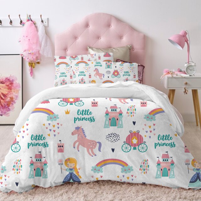 Parure De Lit Bébé Fille Princesse Licorne Cœurs Rose - 100x135 Cm + 40x60 Cm - Microfibre Douce Avec Fermeture Éclair - Oeko-Tex