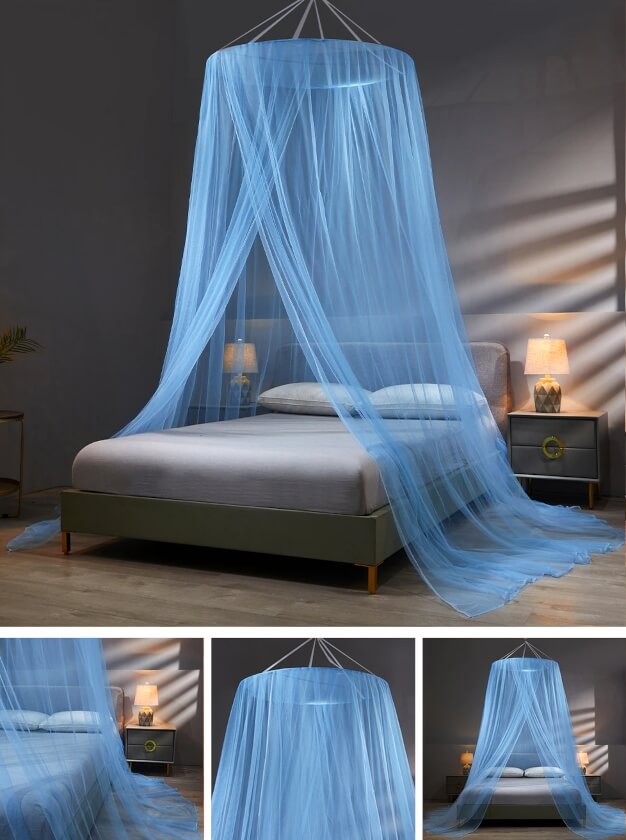 Rideau de lit bleu