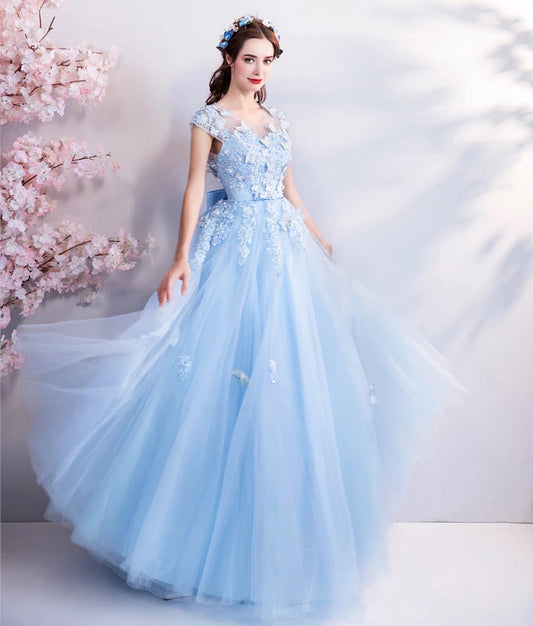 Robe longue fleurie bleue