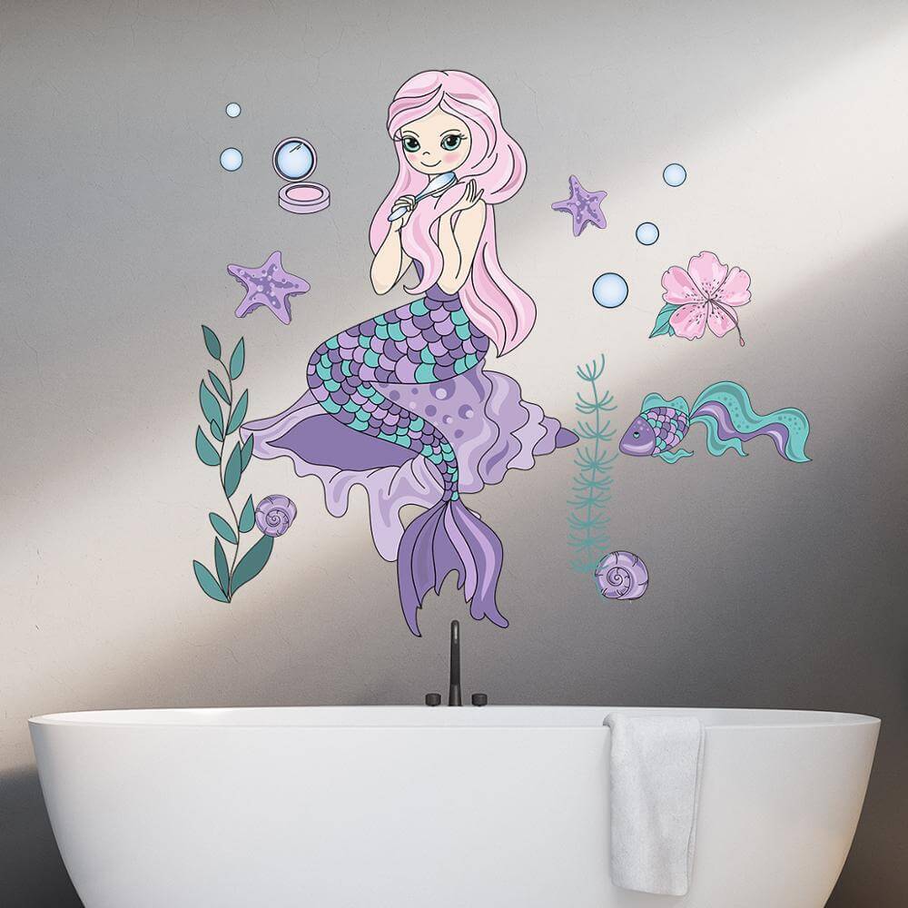 Acheter Autocollant mural Design sirène à la mode, beaux autocollants  imperméables pour salle de bains, toilettes, chambre à coucher, décoration  de la maison